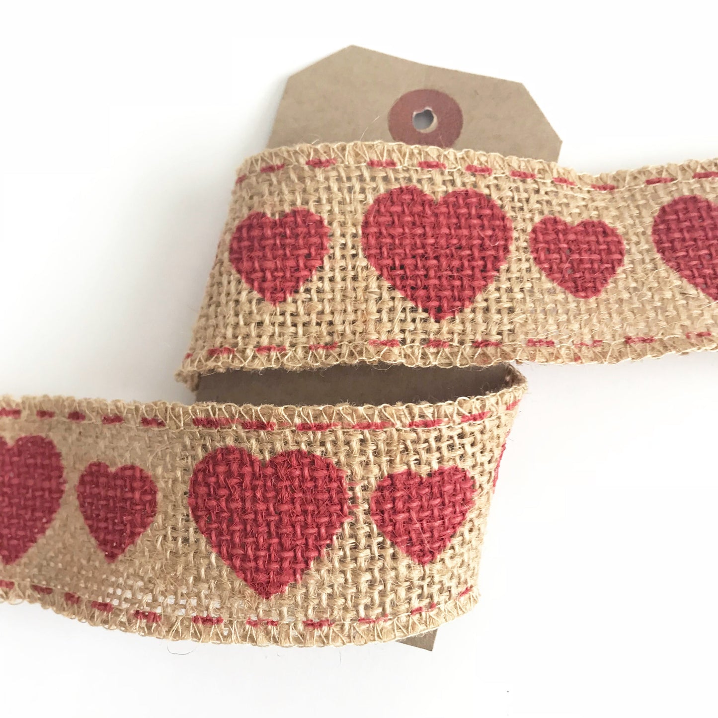 38mm Hessian Jute Burlap Red Heart Ribbon - SweetpeaStore