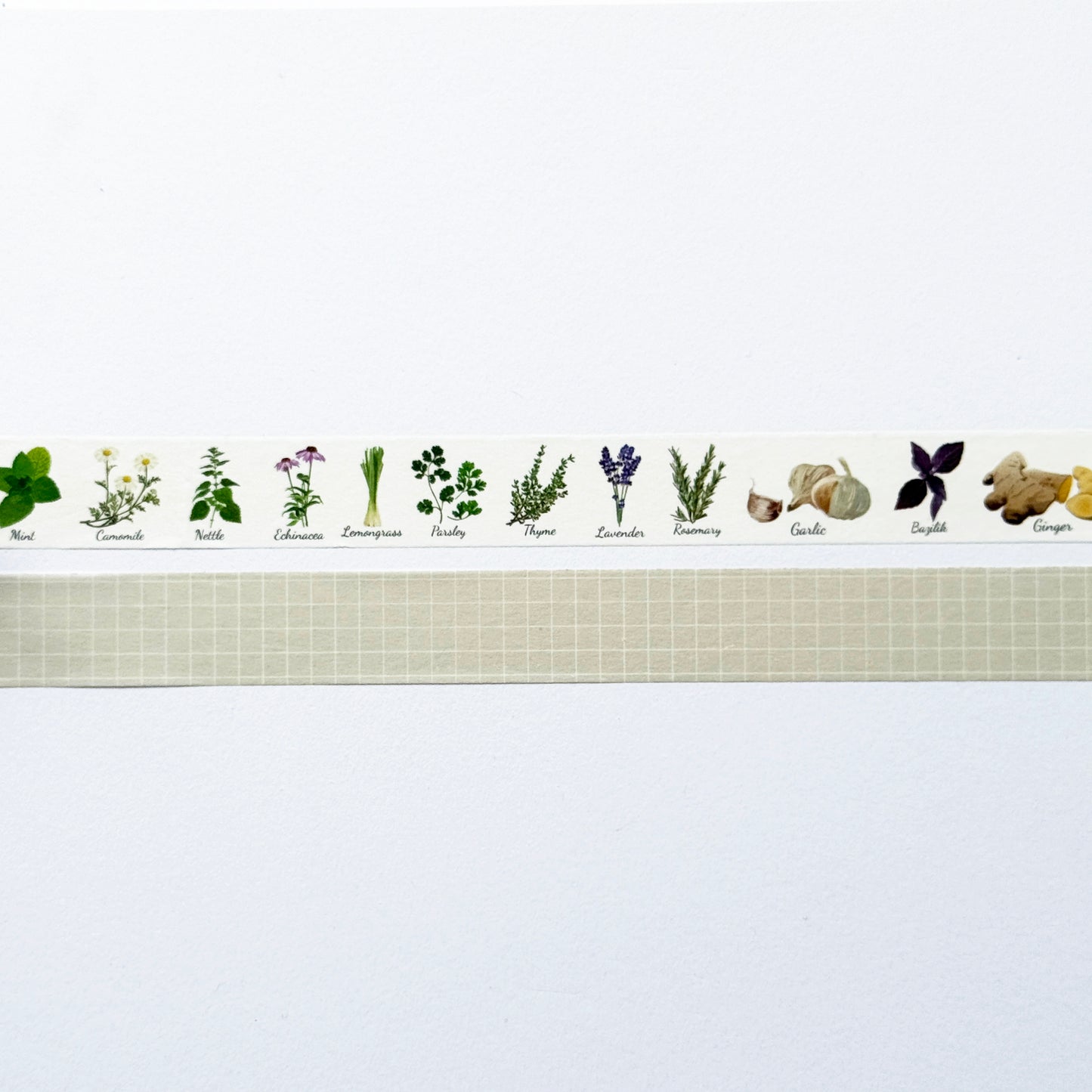 Washi Tape Garden Herbs & Neutral Grid | Journalling | 1.5cm x 10m - SweetpeaStore