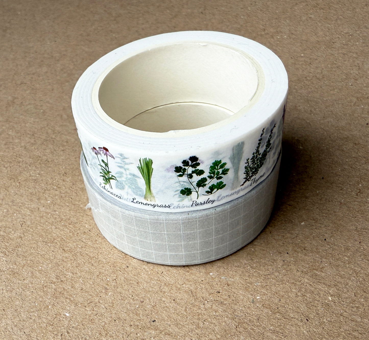 Washi Tape Garden Herbs & Neutral Grid | Journalling | 1.5cm x 10m - SweetpeaStore