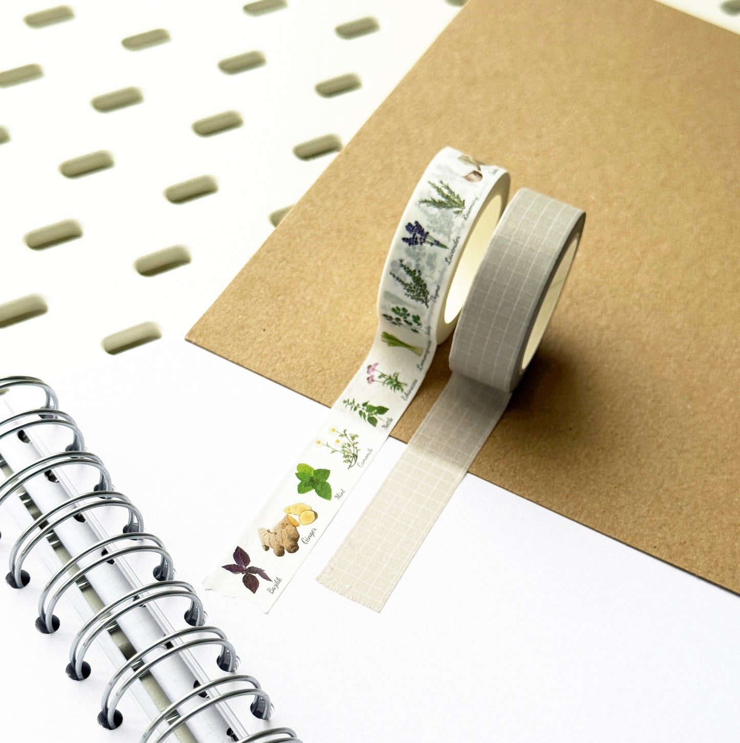 Washi Tape Garden Herbs & Neutral Grid | Journalling | 1.5cm x 10m - SweetpeaStore