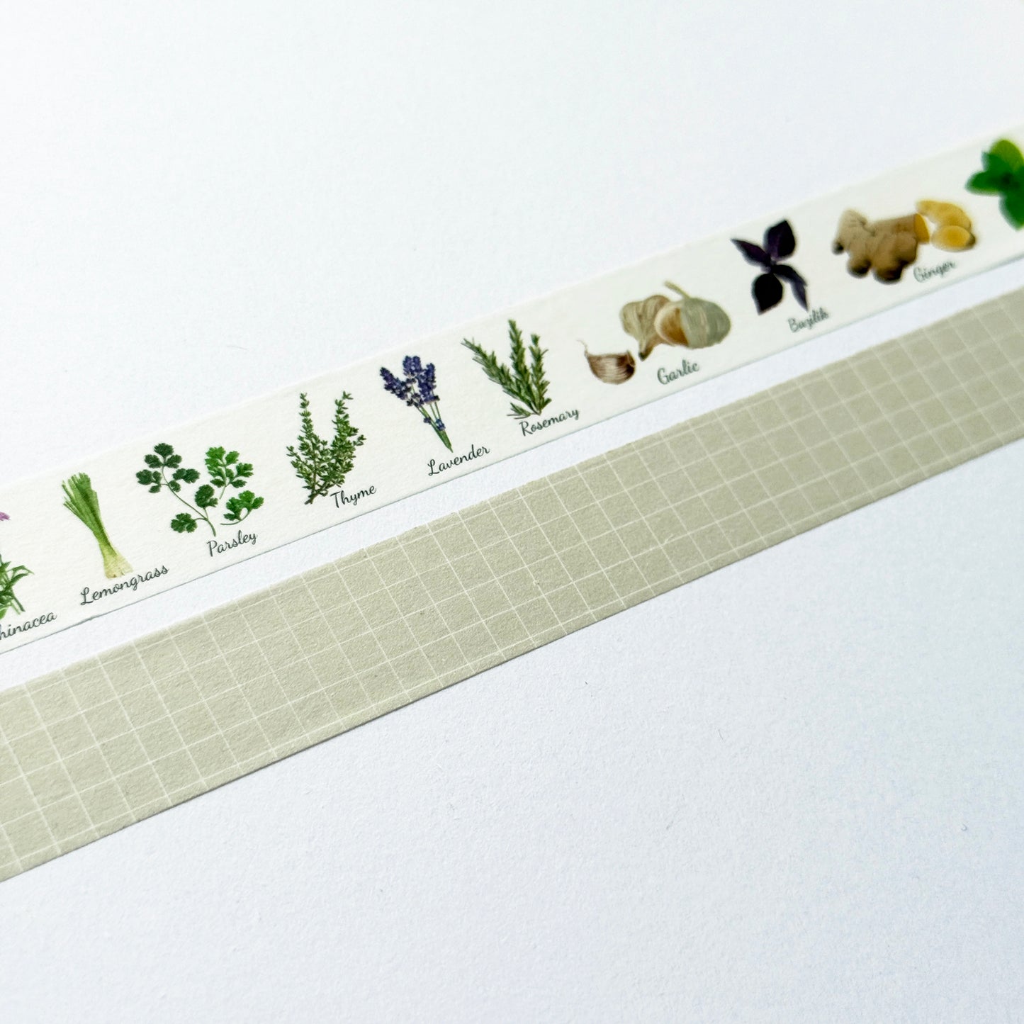 Washi Tape Garden Herbs & Neutral Grid | Journalling | 1.5cm x 10m - SweetpeaStore