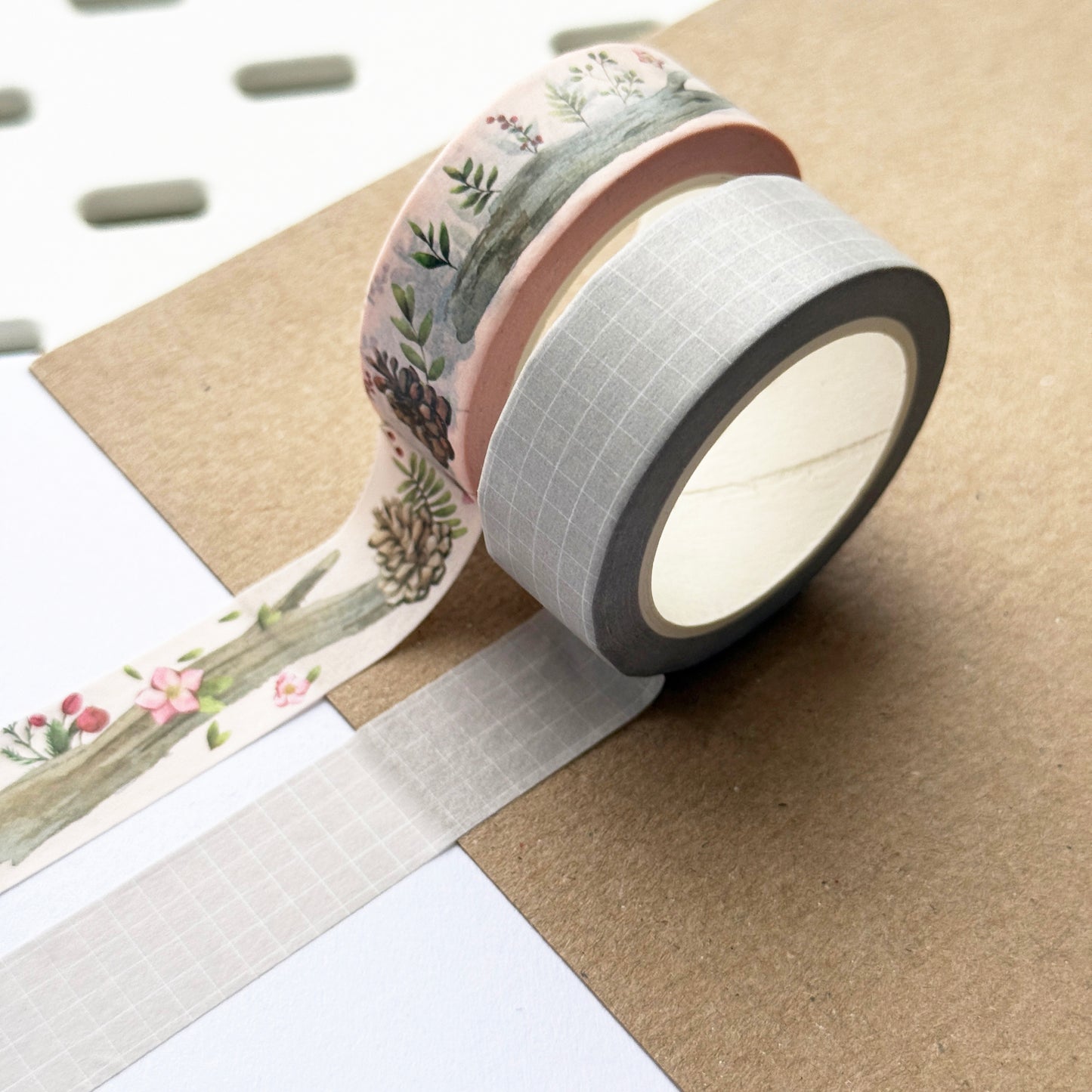 Washi Tape Woodland Treasures & Grid | Paper Stationery | 1.5cm x 10m | Journalling - SweetpeaStore