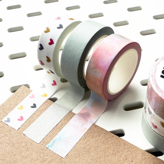 Set of 3 Washi Set | Pastel Watercolour Hearts Blues | Paper Stationery | 1.5cm x 10m | Journalling - SweetpeaStore