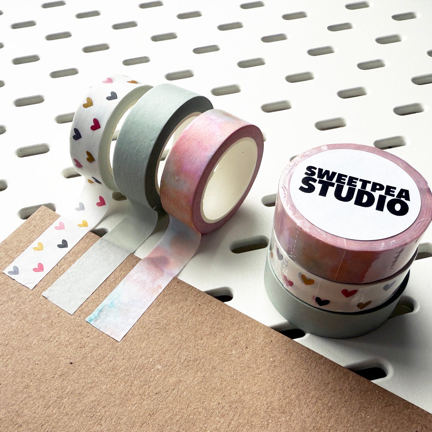 Set of 3 Washi Set | Pastel Watercolour Hearts Blues | Paper Stationery | 1.5cm x 10m | Journalling - SweetpeaStore