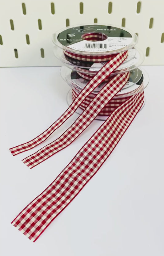 Red & Cream Gingham Ribbon 10mm 15mm 25mm 1m or Full 20m Roll Craft Sewing Home Decor - SweetpeaStore