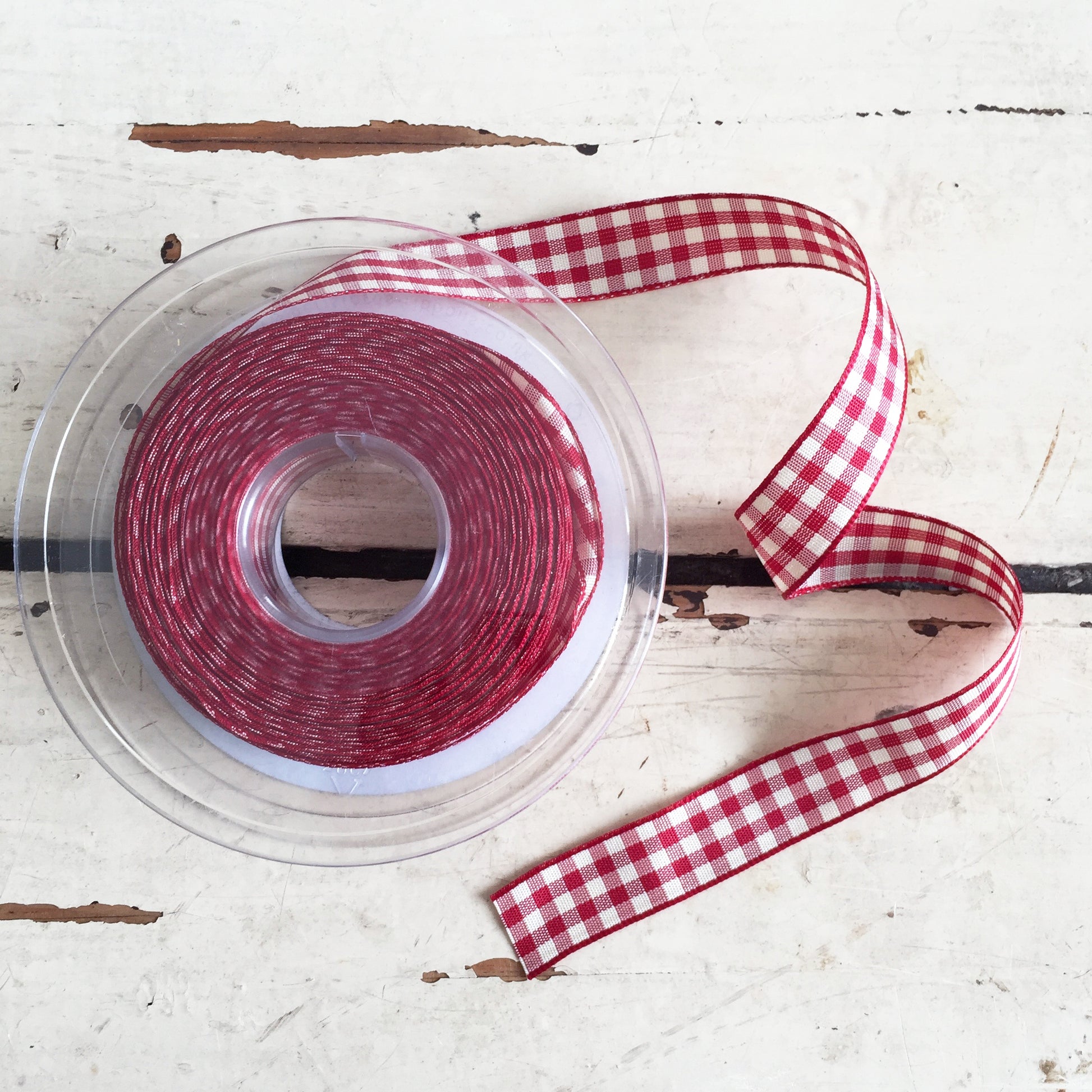 15mm Red & Cream Rustic Gingham Check Polyester Ribbon - SweetpeaStore