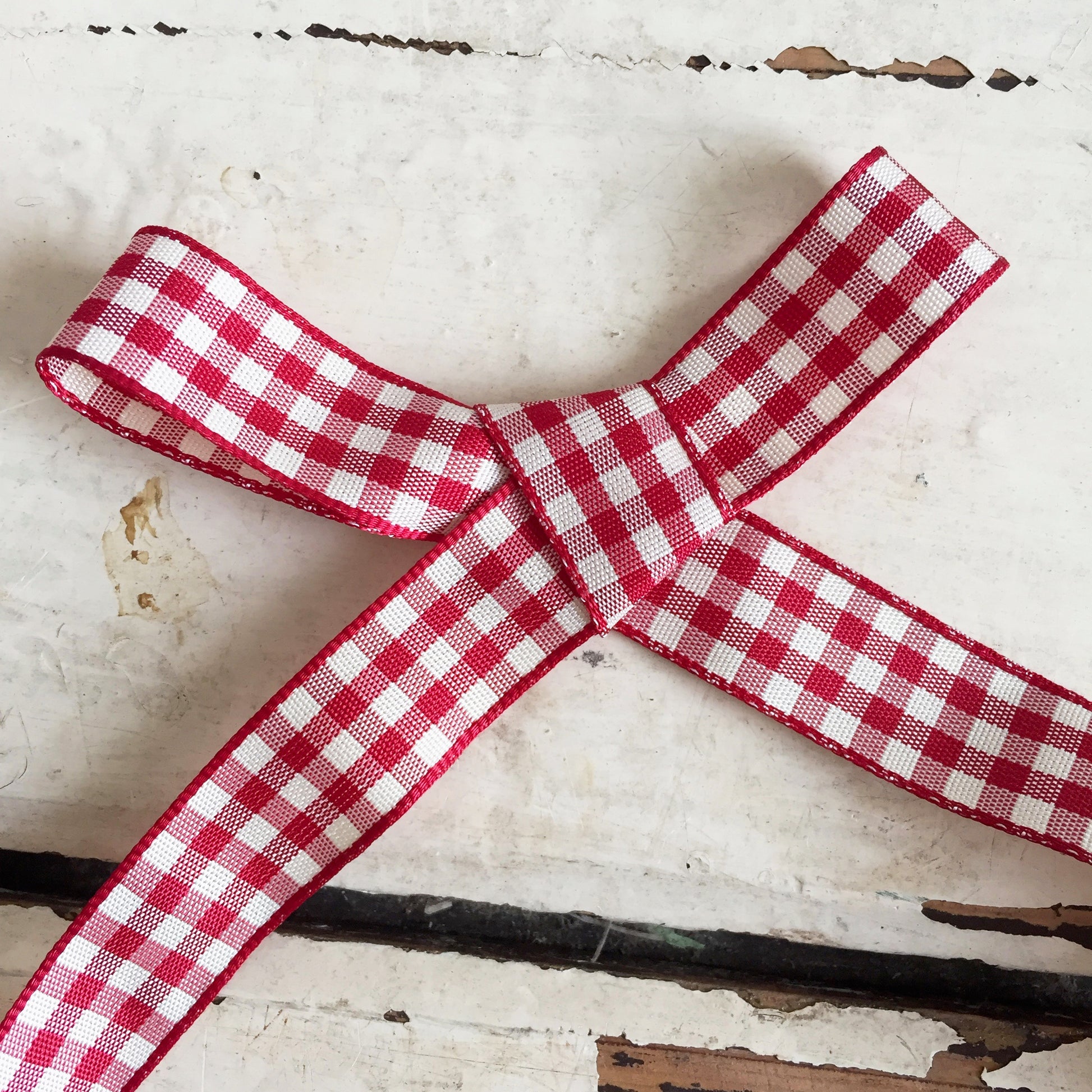 15mm Red & Cream Rustic Gingham Check Polyester Ribbon - SweetpeaStore