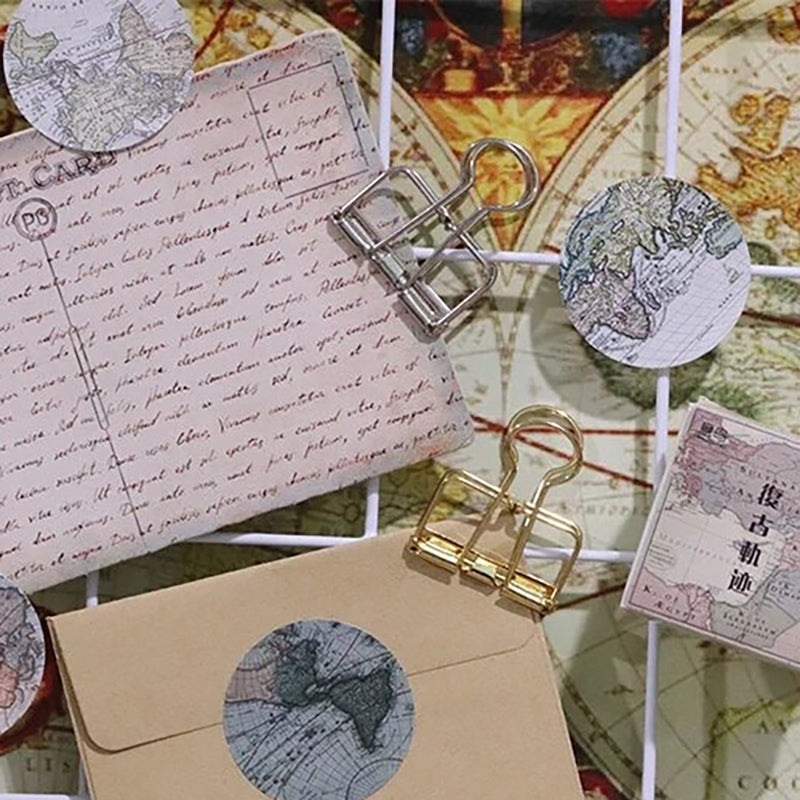 Round Vintage Map Stickers | 46 Mini Box Scrapbooking Sticker | Travel Journalling Stationery Albums - SweetpeaStore