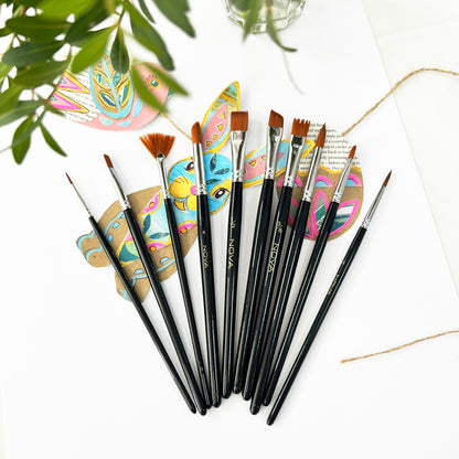 Paint Brush Set | 10pcs | Watercolour, Acrylic, Gouache, Oil Paint & More | NOVA - SweetpeaStore