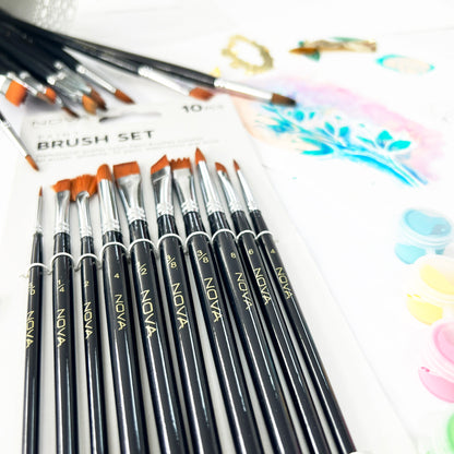 Paint Brush Set | 10pcs | Watercolour, Acrylic, Gouache, Oil Paint & More | NOVA - SweetpeaStore