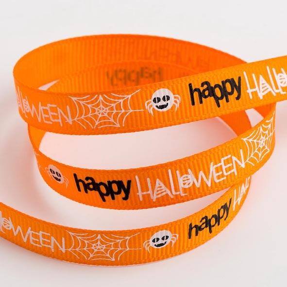 9mm x 5m Happy Halloween Orange Grosgrain Ribbon - SweetpeaStore