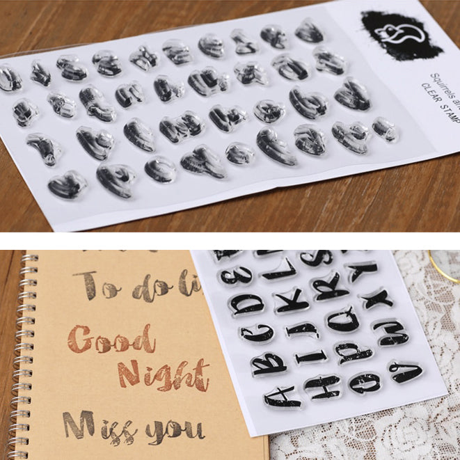Distressed Brush Script Alphabet & Number Lettering Alphabet Clear Cling Stamps - SweetpeaStore
