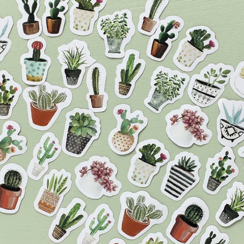 Set of 45 House Plant Cactus Cacti Succulents Journalling Scrapbook Mini Box Stickers - SweetpeaStore