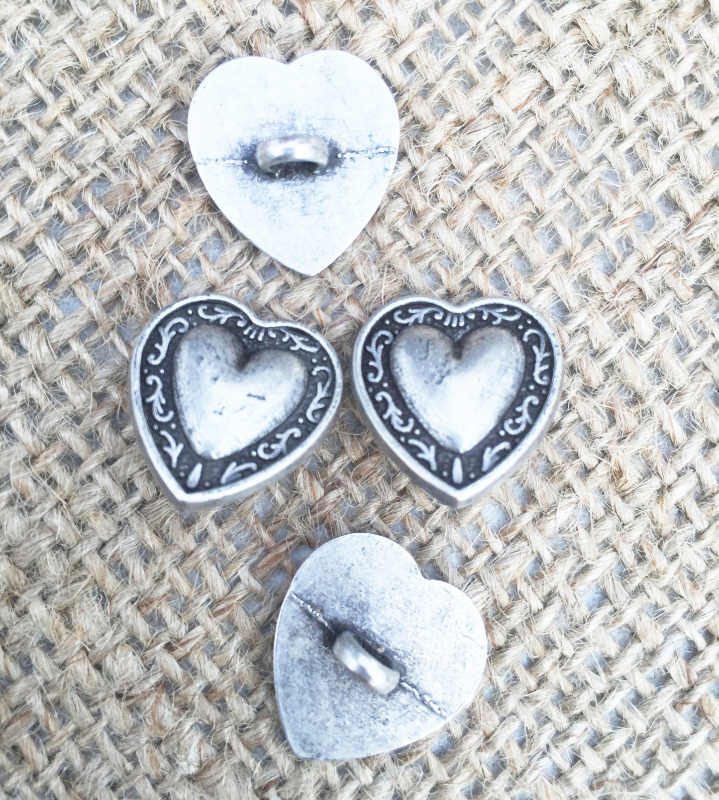 4 Silver Metal Heart Buttons - 16mm - SweetpeaStore