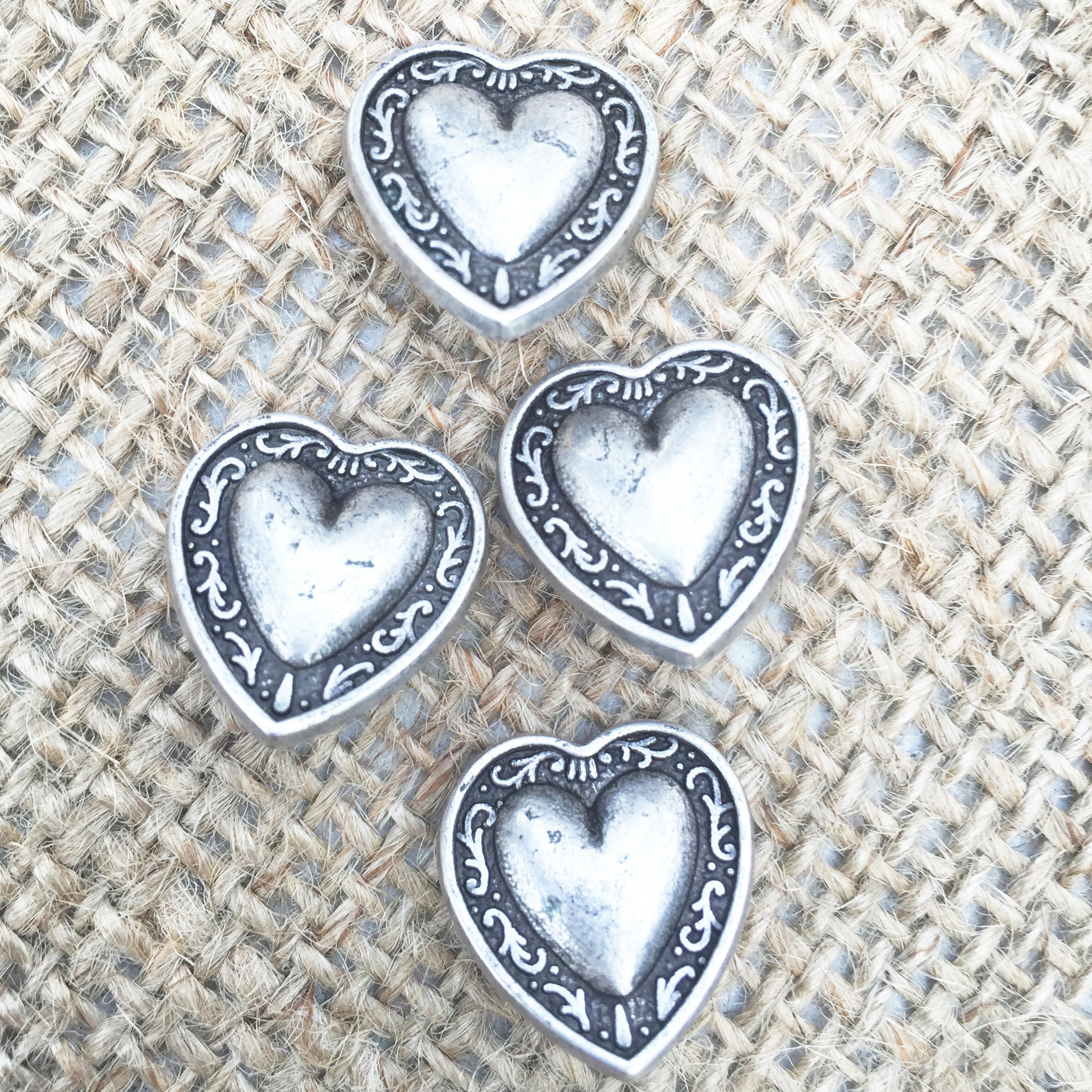 4 Silver Metal Heart Buttons - 16mm - SweetpeaStore
