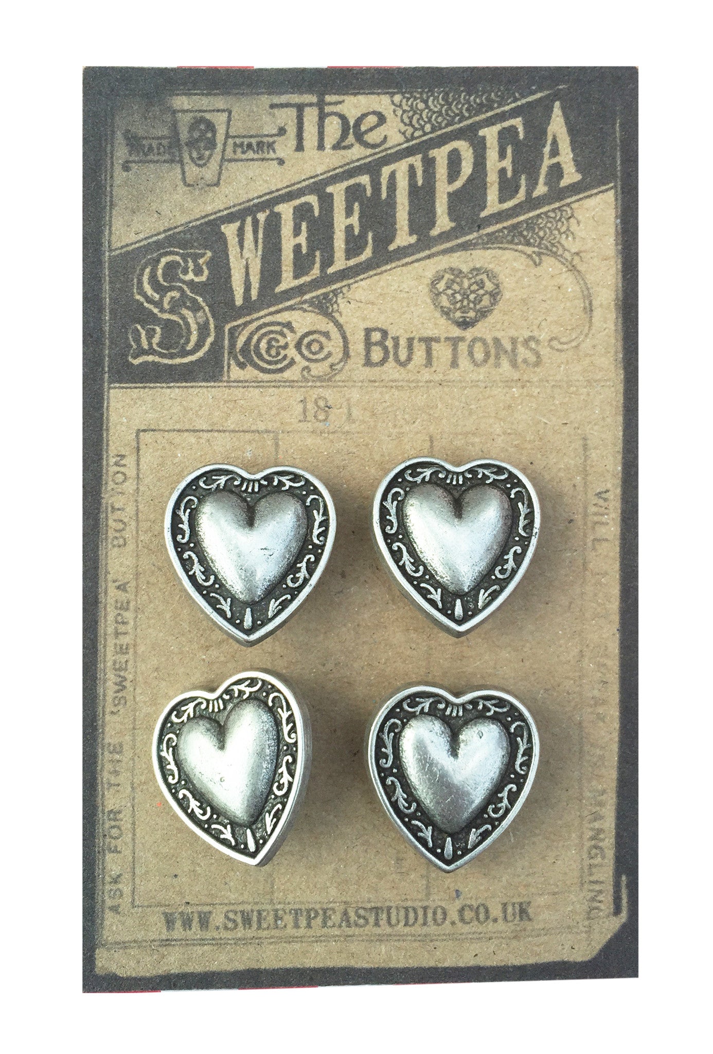 4 Silver Metal Heart Buttons - 16mm - SweetpeaStore