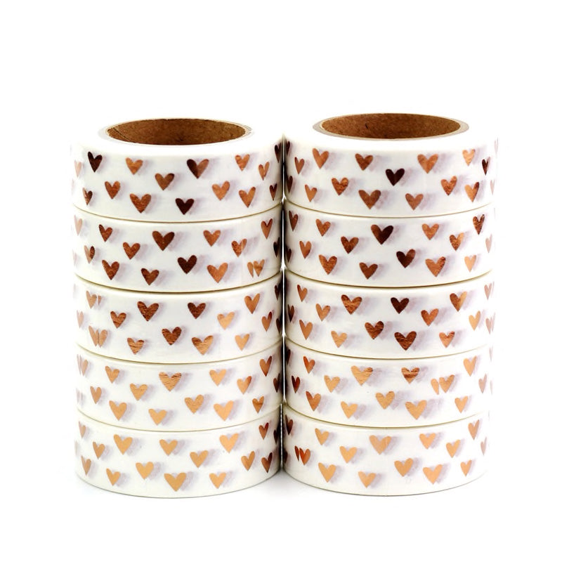 Rose Gold Foil Heart White Paper Washi Tape - 15mm x 10m - SweetpeaStore