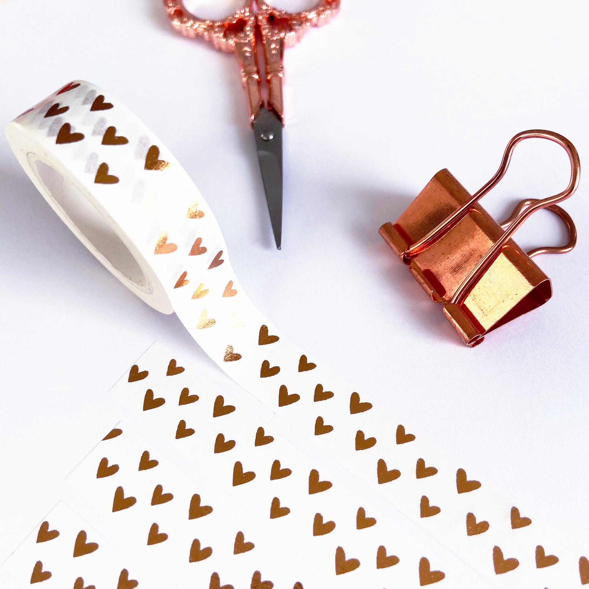 Rose Gold Foil Heart White Paper Washi Tape - 15mm x 10m - SweetpeaStore