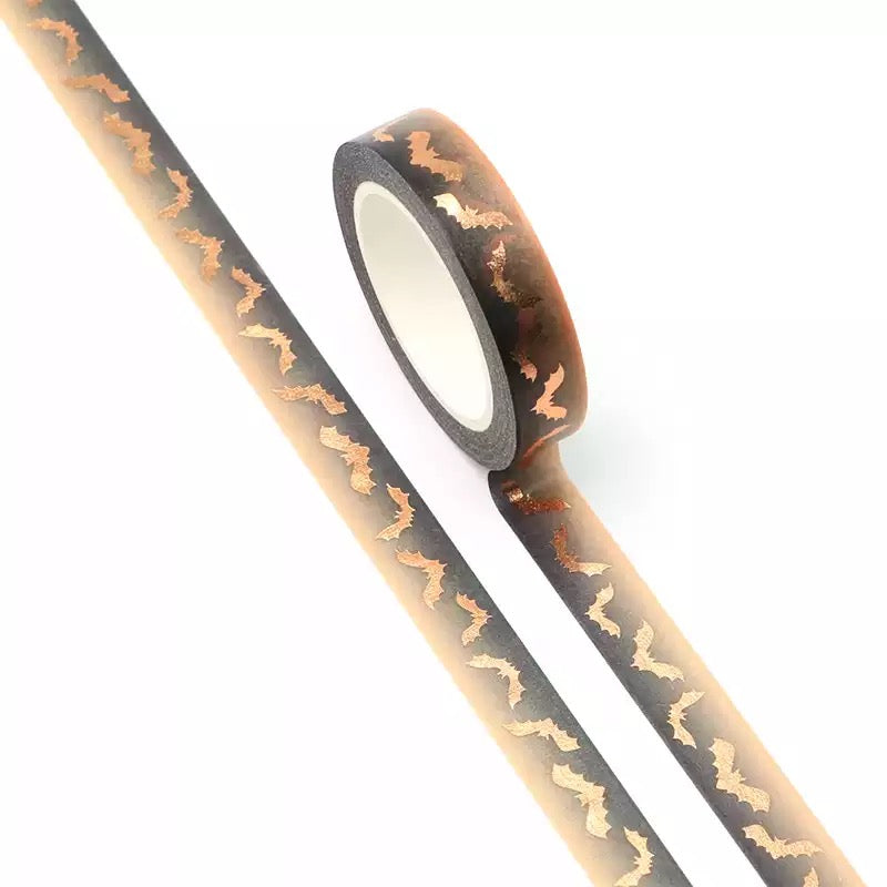 Rose Gold Foil Detail Bat Halloween Washi Tape - 10mm x 10m Roll - SweetpeaStore