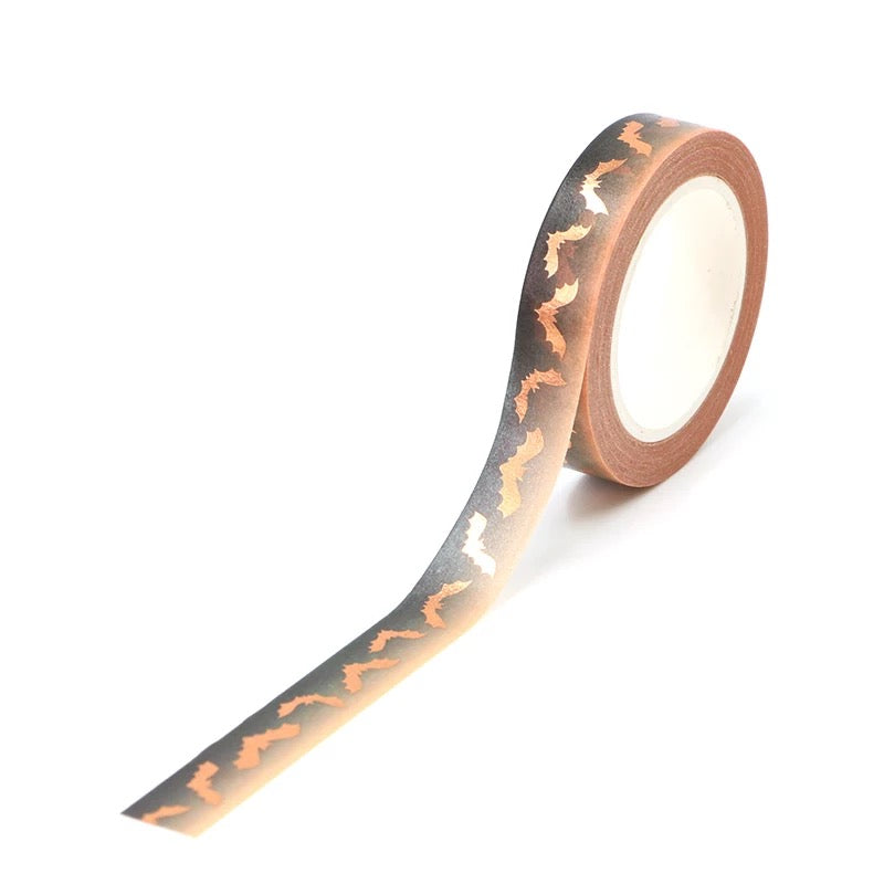 Rose Gold Foil Detail Bat Halloween Washi Tape - 10mm x 10m Roll - SweetpeaStore