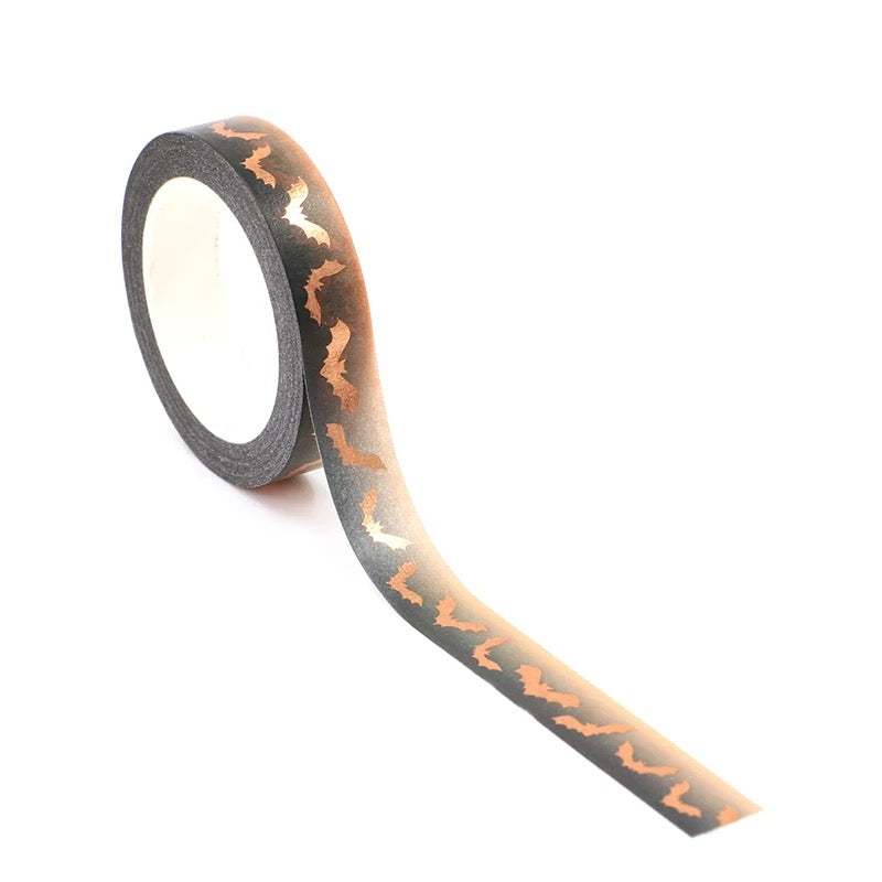 Rose Gold Foil Detail Bat Halloween Washi Tape - 10mm x 10m Roll - SweetpeaStore