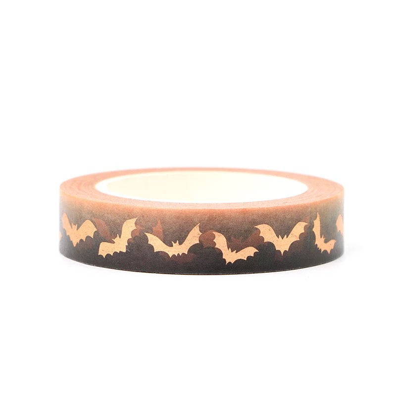 Rose Gold Foil Detail Bat Halloween Washi Tape - 10mm x 10m Roll - SweetpeaStore