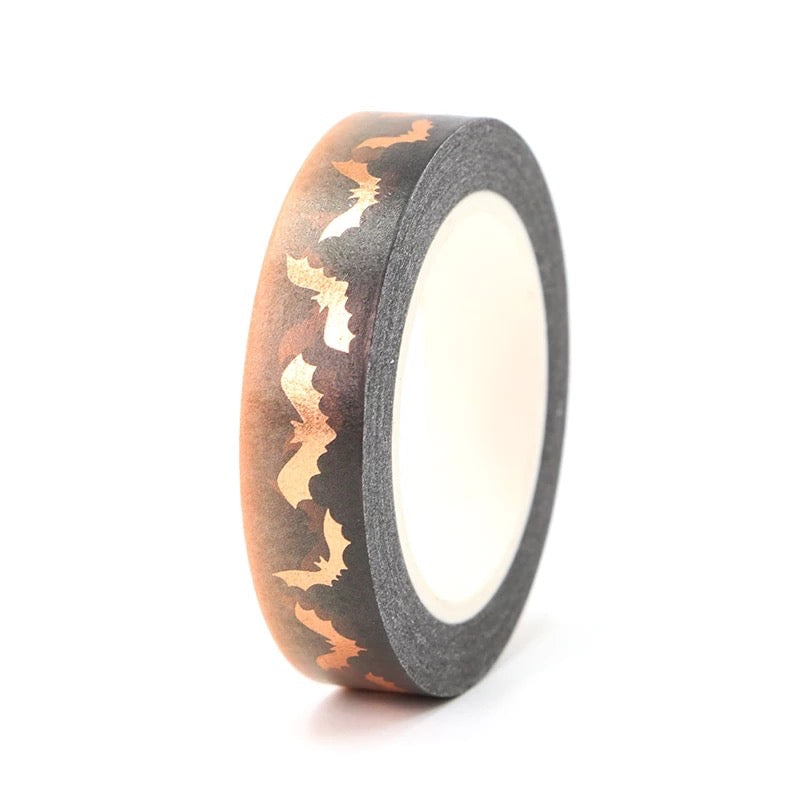 Rose Gold Foil Detail Bat Halloween Washi Tape - 10mm x 10m Roll - SweetpeaStore