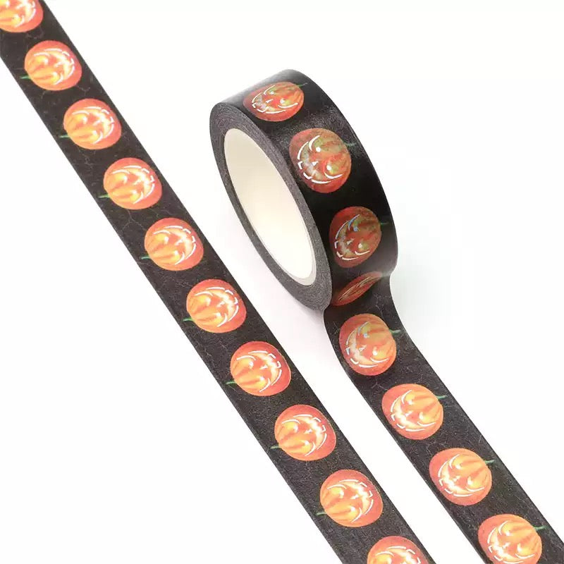 Silver Foil Detail Pumpkin Halloween Washi Tape - 15mm x 10m Roll - SweetpeaStore