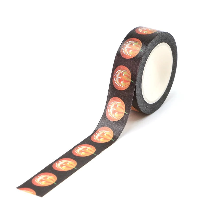 Silver Foil Detail Pumpkin Halloween Washi Tape - 15mm x 10m Roll - SweetpeaStore