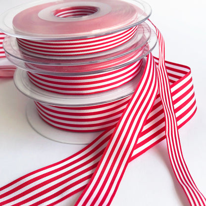 Red & White Stripe Ribbon | 3 Widths 9mm 16mm 25mm | Choose Length or Roll