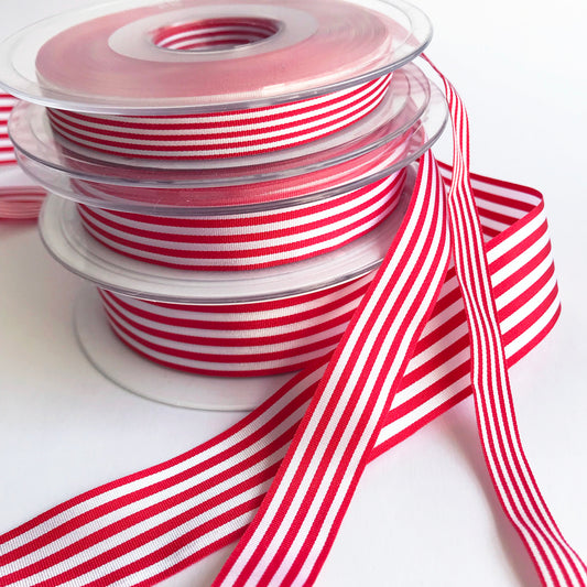 Red & White Stripe Ribbon | 3 Widths 9mm 16mm 25mm | Choose Length or Roll - SweetpeaStore