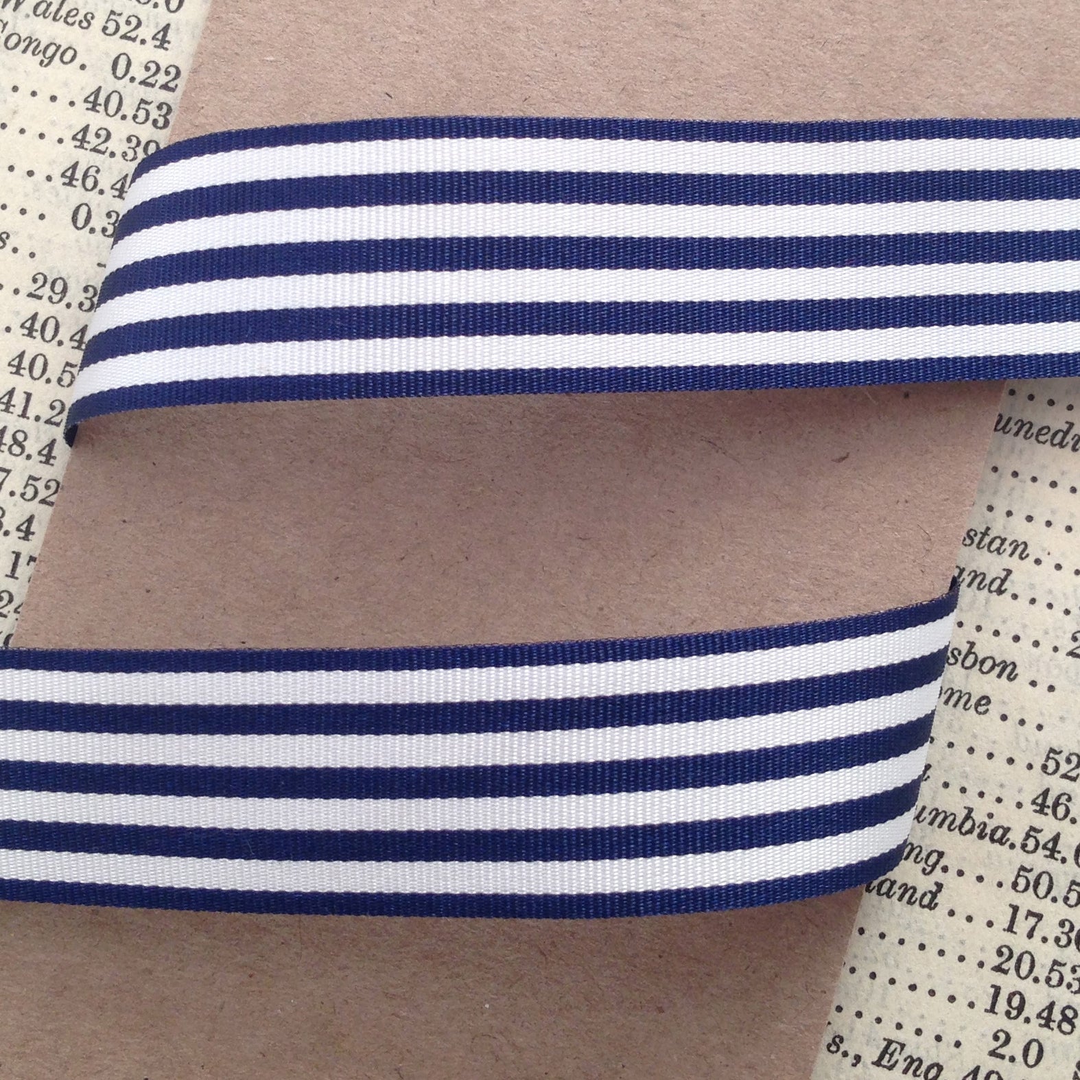 Navy Blue & White Stripe Ribbon 3 Widths 9mm 16mm 25mm Choose Length Full Roll - SweetpeaStore