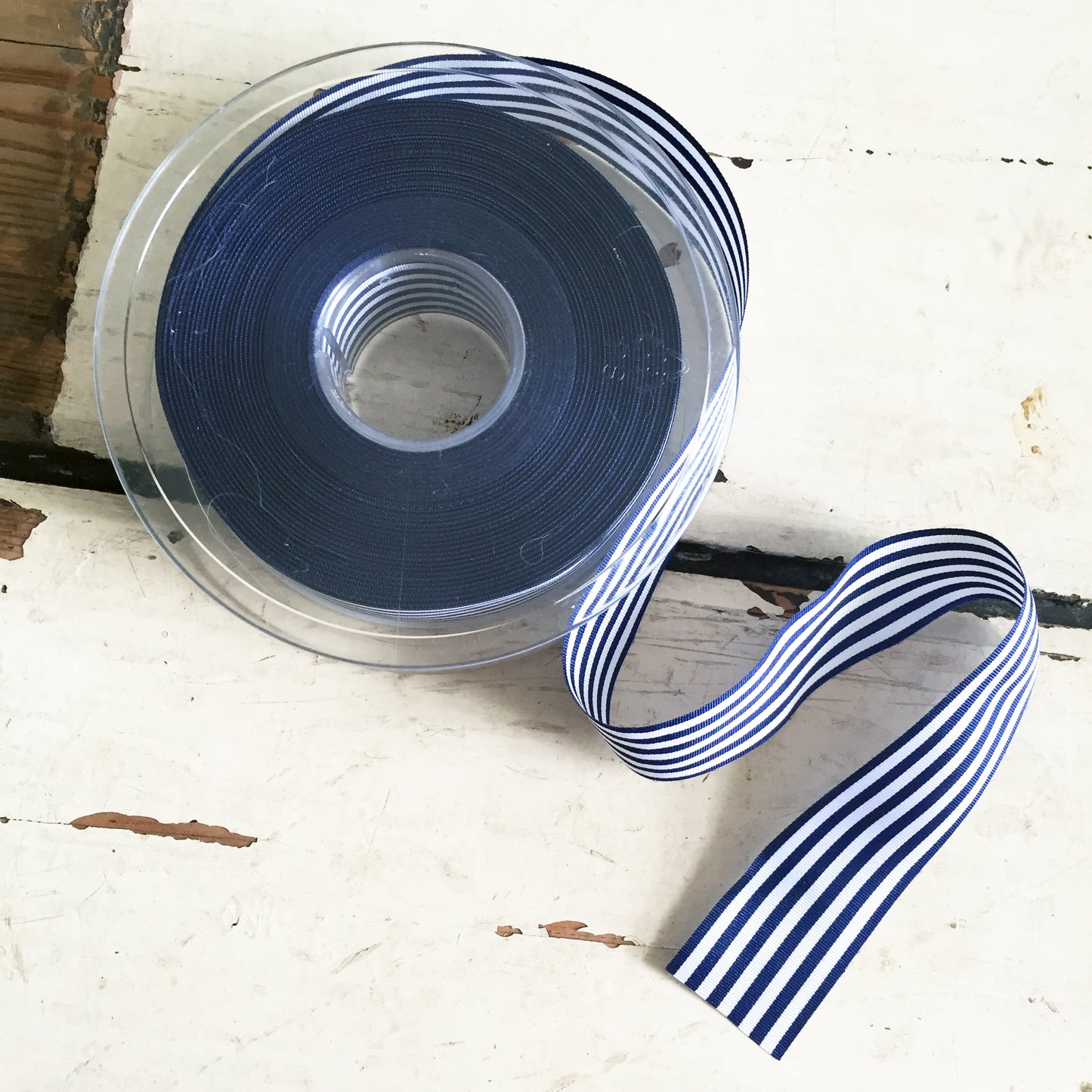 Navy Blue & White Stripe Ribbon 3 Widths 9mm 16mm 25mm Choose Length Full Roll - SweetpeaStore