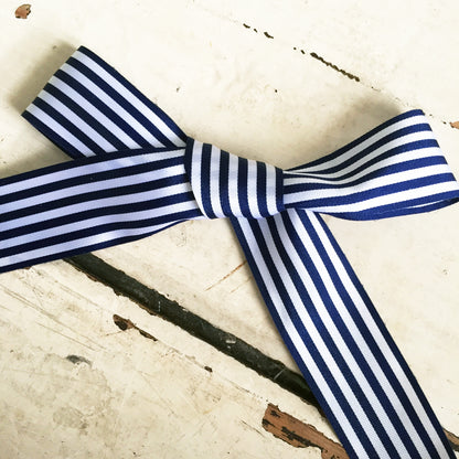 Navy Blue & White Stripe Ribbon 3 Widths 9mm 16mm 25mm Choose Length Full Roll - SweetpeaStore