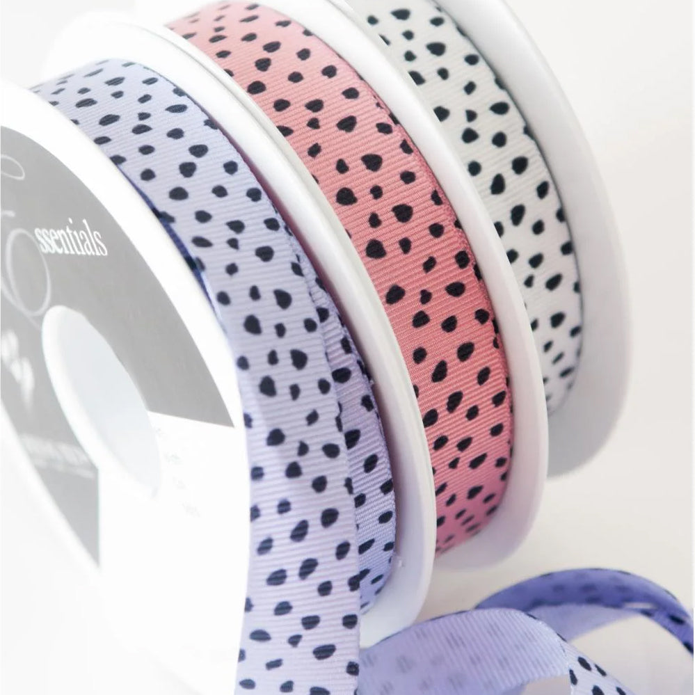 Dalmatian Print Grosgrain Ribbon Pink White Lilac & Black  16mm 1m or Full Roll - SweetpeaStore