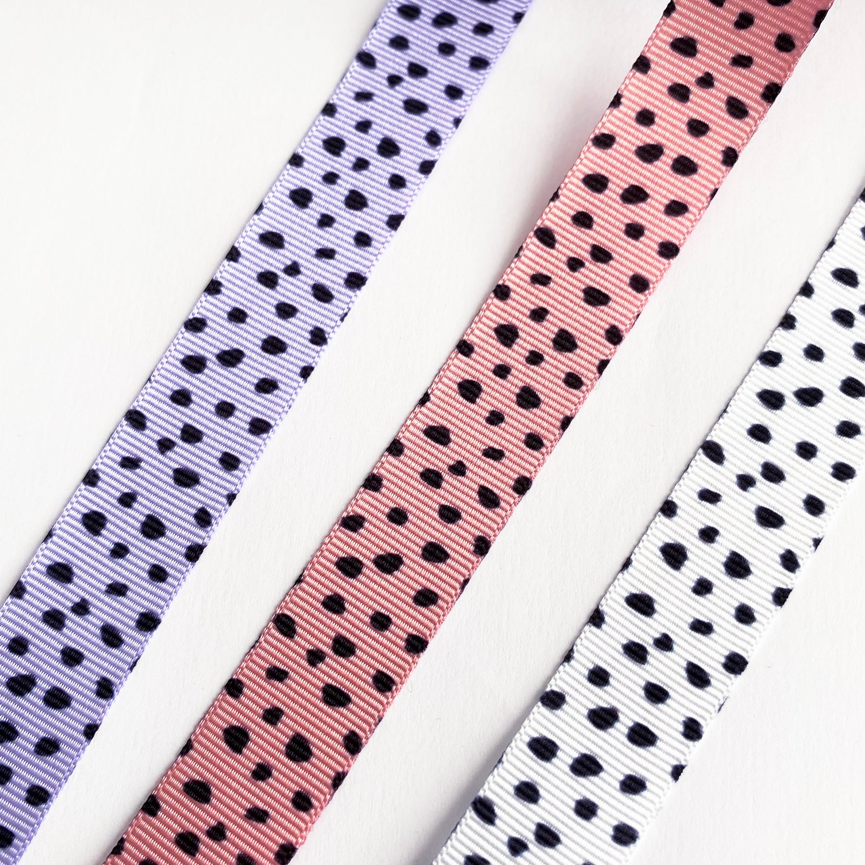 Dalmatian Print Grosgrain Ribbon Pink White Lilac & Black  16mm 1m or Full Roll - SweetpeaStore