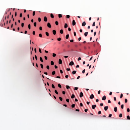 Dalmatian Print Grosgrain Ribbon Pink White Lilac & Black  16mm 1m or Full Roll - SweetpeaStore