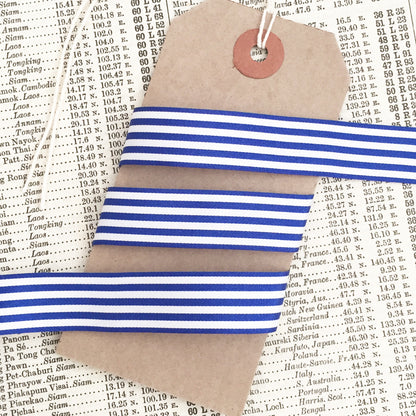 Royal Blue & White Stripe Ribbon | 3 Widths 9mm 16mm 25mm | 1m or Full Roll - SweetpeaStore