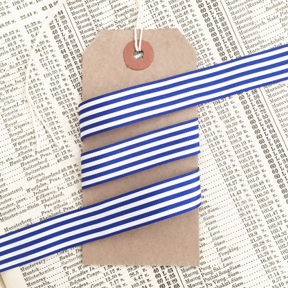 Royal Blue & White Stripe Ribbon | 3 Widths 9mm 16mm 25mm | 1m or Full Roll