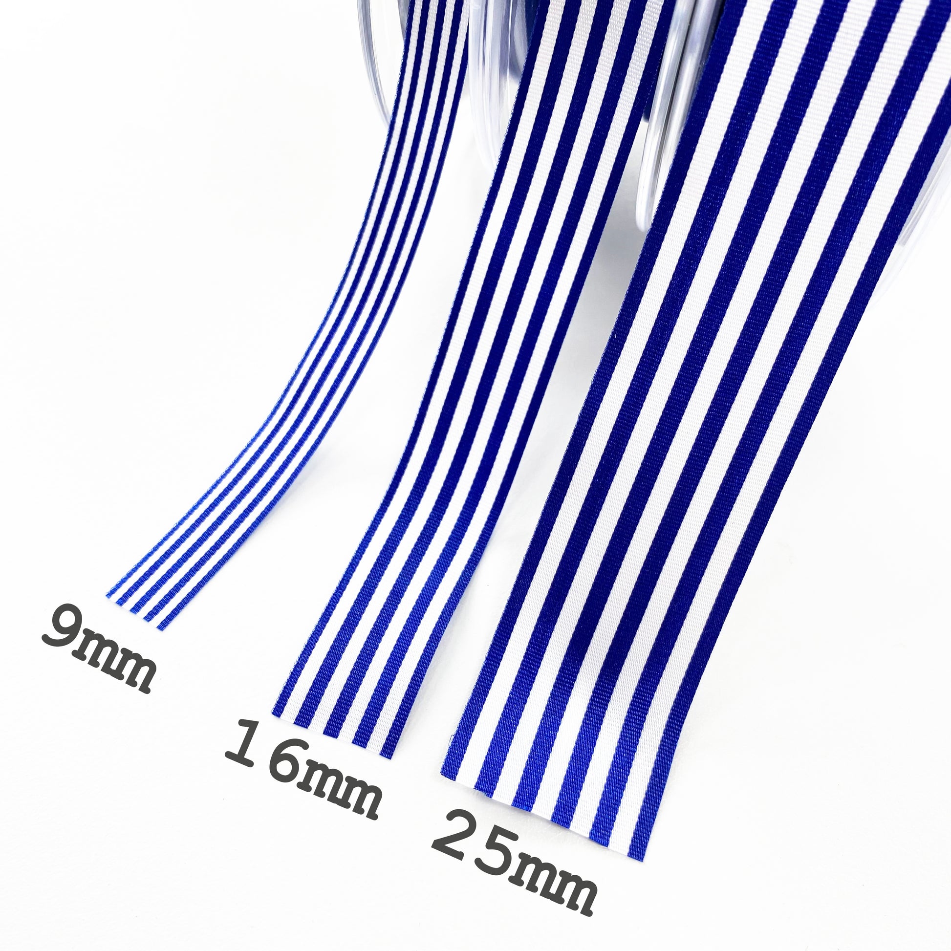 Royal Blue & White Stripe Ribbon | 3 Widths 9mm 16mm 25mm | 1m or Full Roll - SweetpeaStore