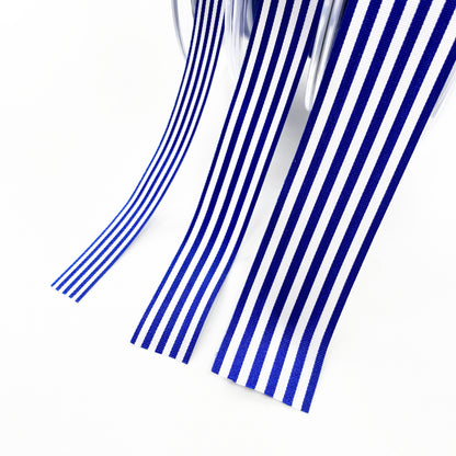 Royal Blue & White Stripe Ribbon | 3 Widths 9mm 16mm 25mm | 1m or Full Roll - SweetpeaStore