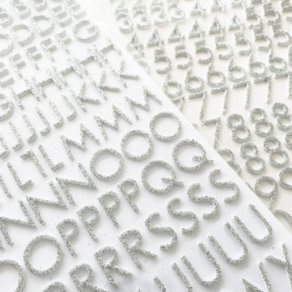 Alphabet Stickers | Silver Glitter Foam | Scrapbooking Craft Peel-Off Raised 3D Sticker - SweetpeaStore