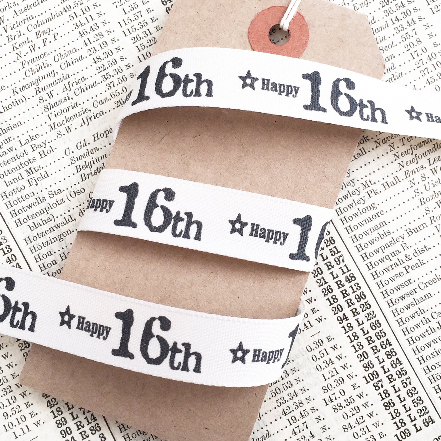 Birthday Ribbon | Age Anniversary Cream Grey 15mm 1m or Full Roll Wrapping Craft - SweetpeaStore