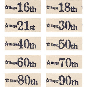 Birthday Ribbon | Age Anniversary Cream Grey 15mm 1m or Full Roll Wrapping Craft - SweetpeaStore