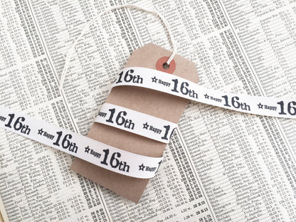 Birthday Ribbon | Age Anniversary Cream Grey 15mm 1m or Full Roll Wrapping Craft - SweetpeaStore