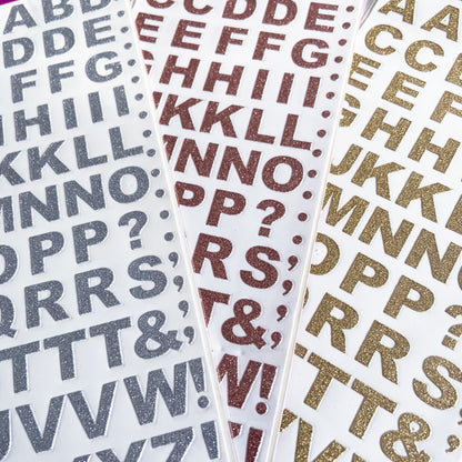 Alphabet Letter & Number Stickers | Metallic Sparkly Glitter Gold Silver Rose - SweetpeaStore