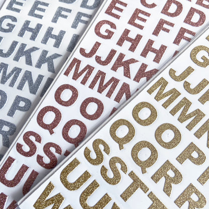Alphabet Letter & Number Stickers | Metallic Sparkly Glitter Gold Silver Rose - SweetpeaStore