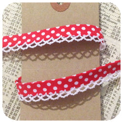 Bias Binding 12mm Red White Pink Grey Blue Polka Dot Spot Lace Polka Dot Lace - SweetpeaStore