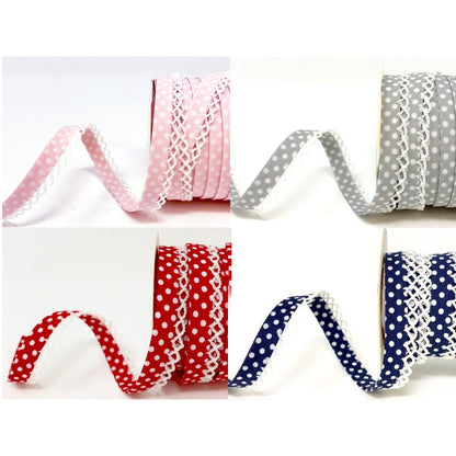 Bias Binding 12mm Red White Pink Grey Blue Polka Dot Spot Lace Polka Dot Lace - SweetpeaStore