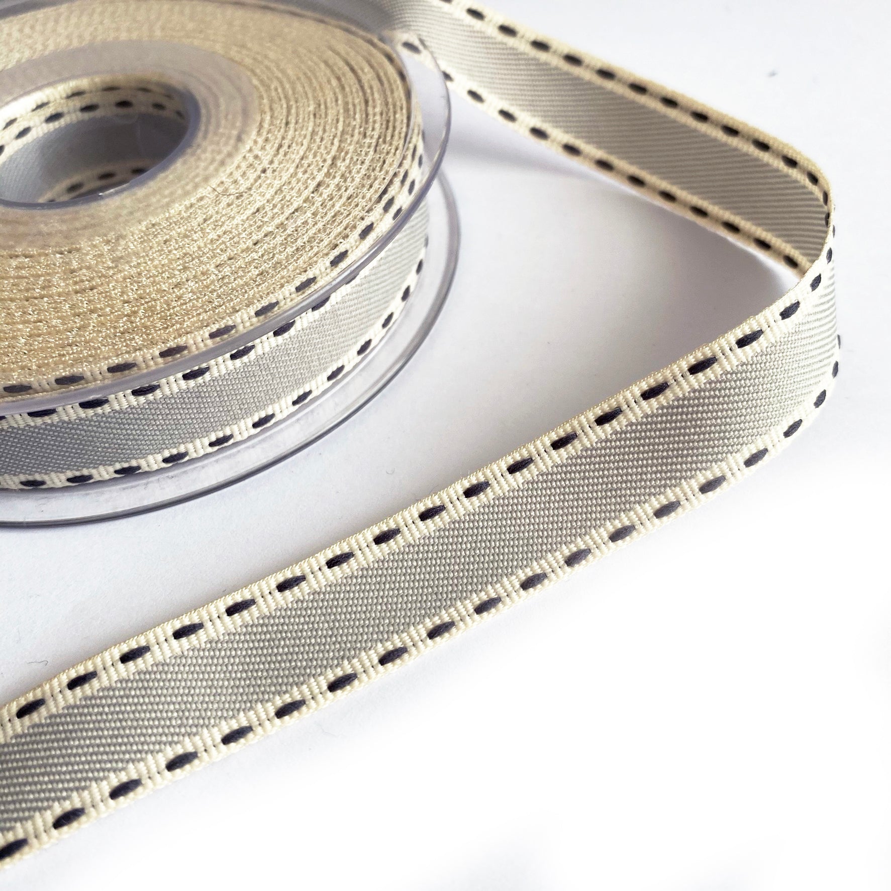 Vintage Stitch Stripe Ribbon 15mm | Red Grey Beige Blue Cream | Metre or Roll - SweetpeaStore
